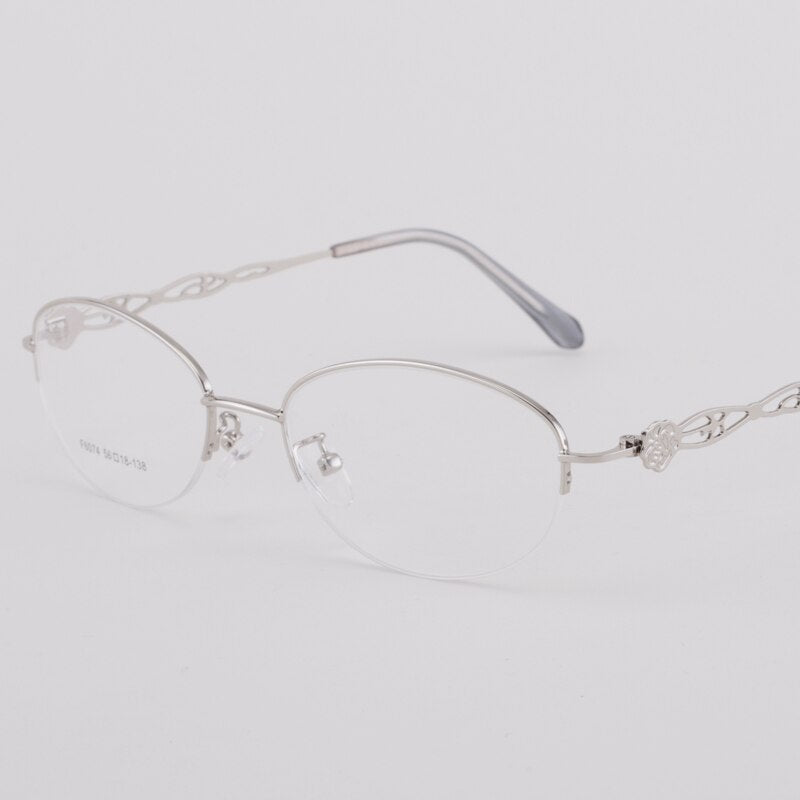 Women's Half Rim Alloy Frame Eyeglasses 6074 Semi Rim Bclear Silver  