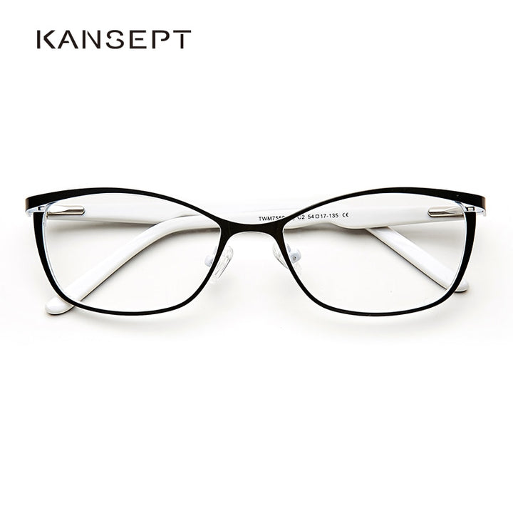 Women's Eyeglasses Metal Acetate Cat Eye Black And White Frame Kansept   