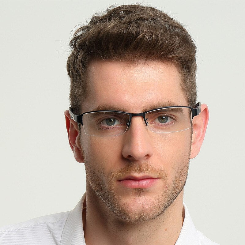 Men's Eyeglasses Half Frame Titanium Alloy Ultra-light S2387 Frame Bclear   