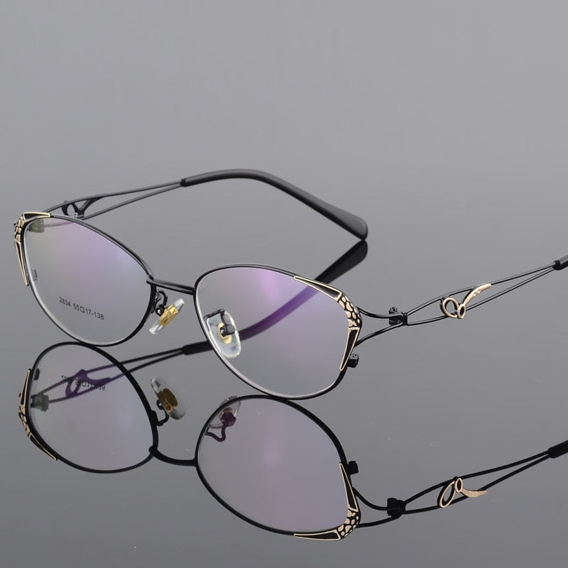 Women's Full Rim Eyeglasses Alloy Frame S2834 Full Rim Bclear black  