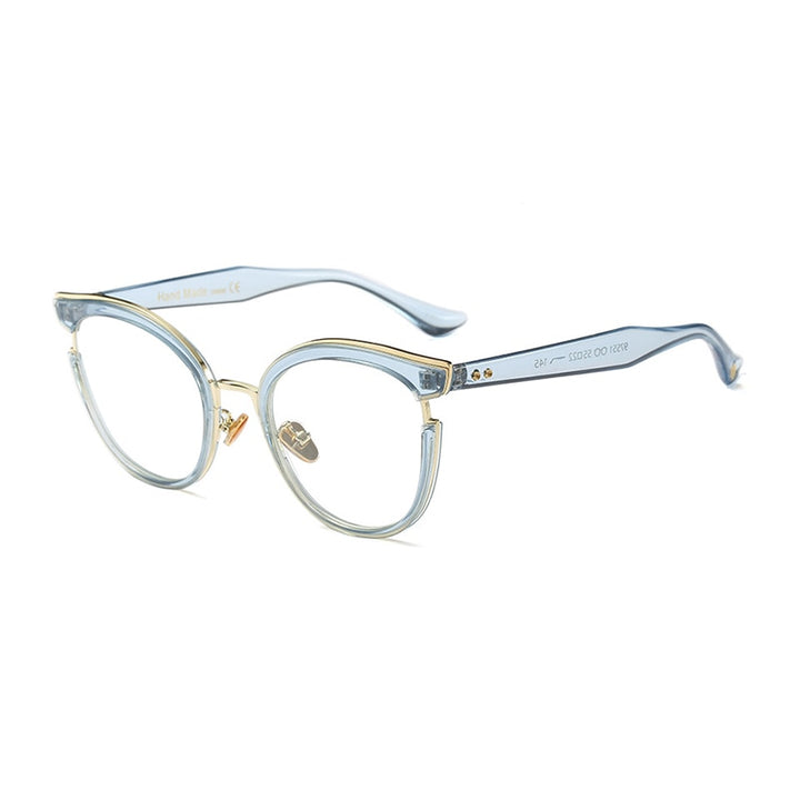 Hotony Women's Full Rim Round Cat Eye Acetate Frame Eyeglasses 97551 Full Rim Hotony Blue  