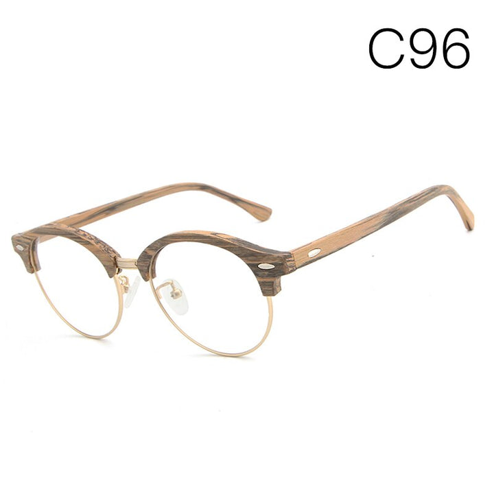 Hdcrafter Unisex Full Rim Round Wood Metal Frame Eyeglasses Hb033 Full Rim Hdcrafter Eyeglasses C96  