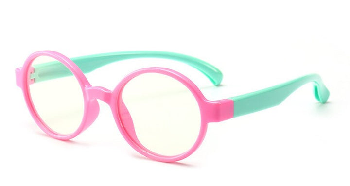 Unisex Anti Blue Light Children's Eyeglasses Round Plastic Titanium Frame Anti Blue Brightzone Pink frame Cyan leg  