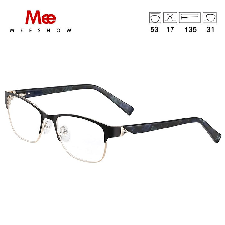 Women's Eyeglasses Square Titanium Allow 809 Frame MeeShow Black  