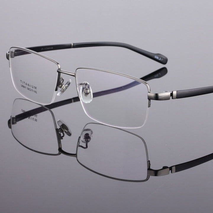 Men's Titanium Eyeglasses Square Semi Rim Frame  Lr8911 Semi Rim Bclear gray  