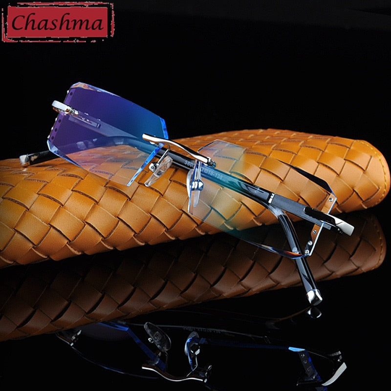 Chashma Ottica Men's Rimless Rectangle Alloy Eyeglasses Tinted Lenses 58003 Rimless Chashma Ottica   