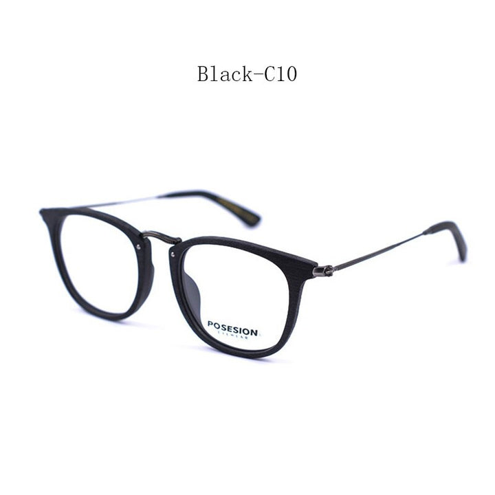 Hdcrafter Unisex Full Rim Round Metal Acetate Frame Eyeglasses Ps9121 Full Rim Hdcrafter Eyeglasses Black  