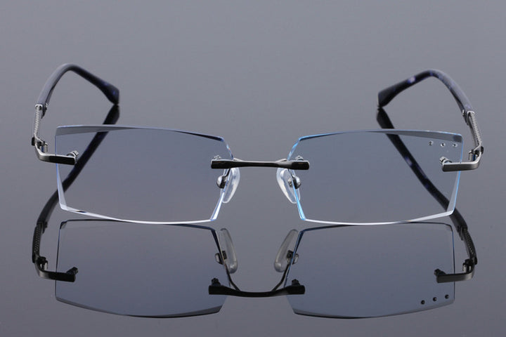 Reven Jate 58130 Pure Titanium Rimless Diamond Cutting Man Glasses Frame Eyeglasses (Black) Rimless Reven Jate   