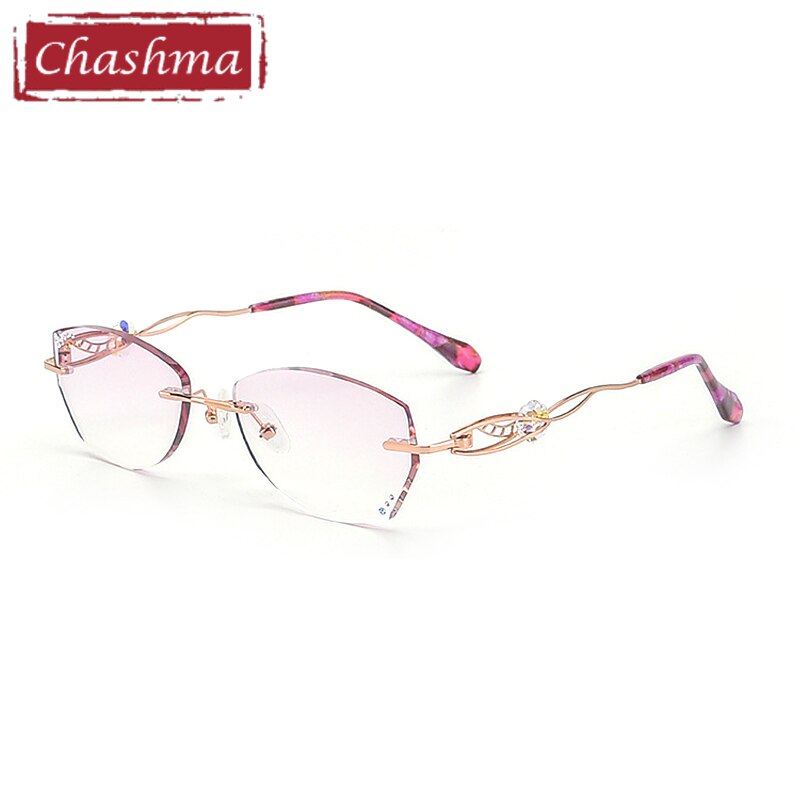 Women's Eyeglasses Diamond Rimless Titanium 007 Rimless Chashma Rose Gold  