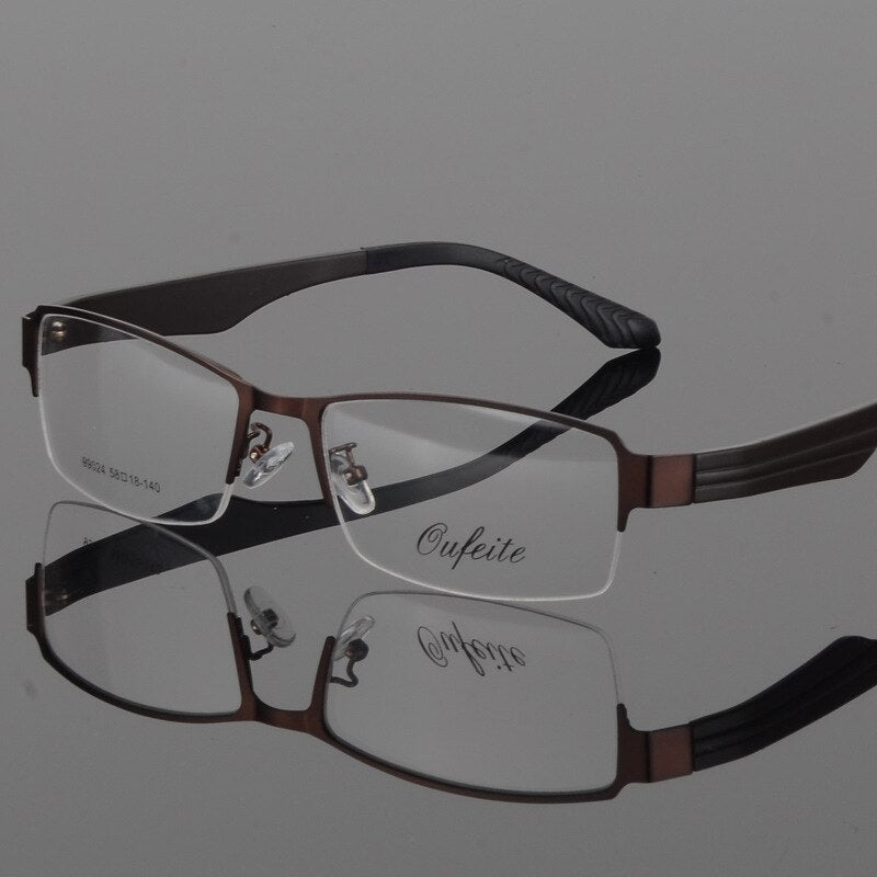 Men's Eyeglasses Half Rim Wide Glasses Alloy Frame S99024 Semi Rim Bclear   