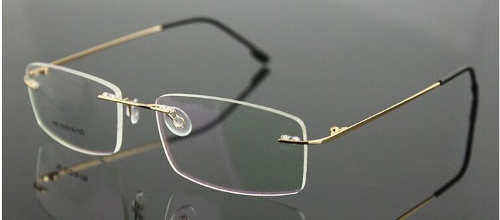 Men's Eyeglasses Rimless Titanium Ultra Light 763 Rimless Chashma Gold  