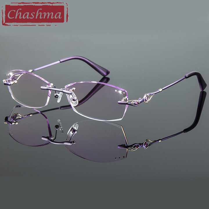 Chashma Ottica Women's Rimless Irregular Rectangle Titanium Eyeglasses Tinted Lenses 8015 Rimless Chashma Ottica purple  