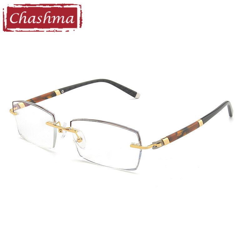Men's Eyeglasses 88025 Rimless Alloy Rimless Chashma Gold  