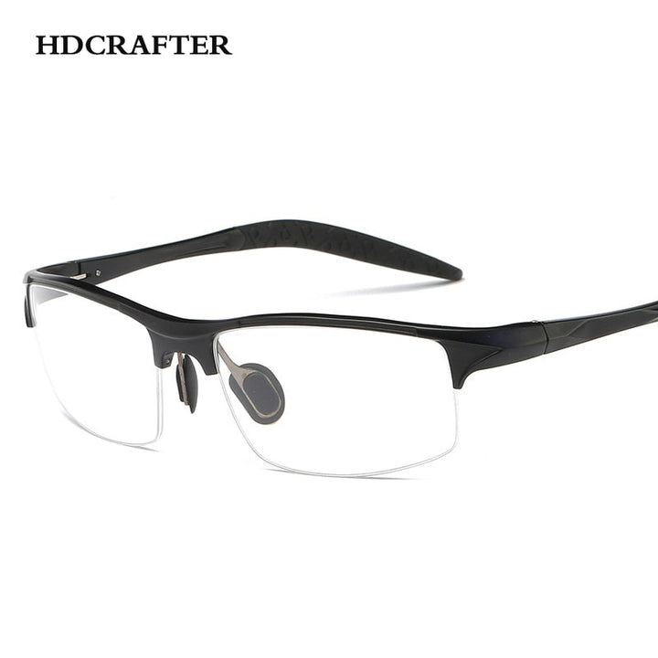 Hdcrafter Men's Semi Rim Square Rectangle Aluminun Alloy Frame Eyeglasses L8177 Semi Rim Hdcrafter Eyeglasses black  