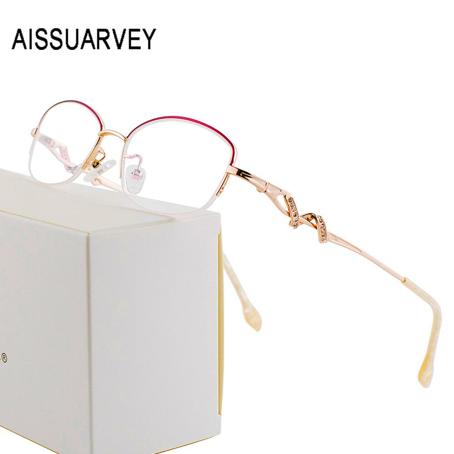 Aissuarvey Women's Semi Rim Alloy Frame Rhinestone Eyeglasses As125321 Semi Rim Aissuarvey Eyeglasses   
