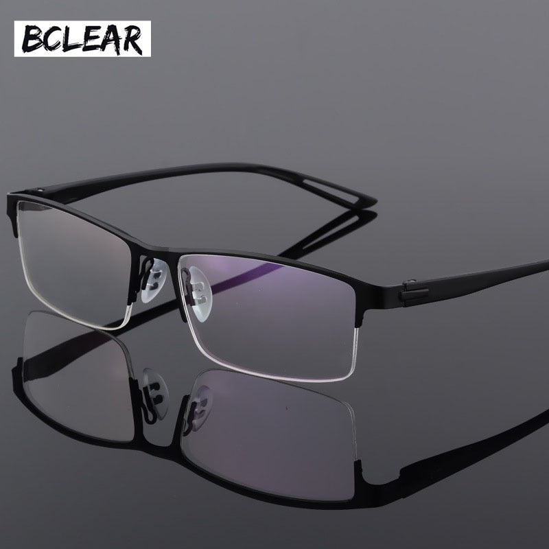 Men's Semi Rim Square Eyeglasses Titanium Alloy  9029 Frame Bclear black  