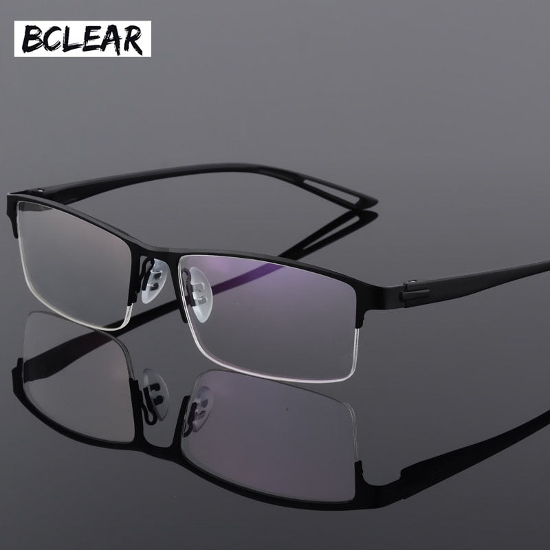 Men's Semi Rim Square Eyeglasses Titanium Alloy  9029 Semi Rim Bclear black  