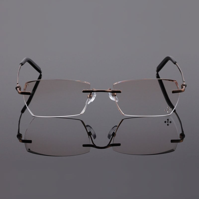 Reven Jate 611 Pure Titanium Rimless Diamond Cutting Glasses Frame Eyeglasses Men Brown Rimless Reven Jate   