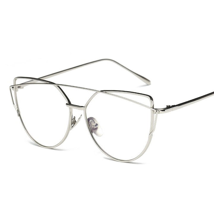 Women's Eyeglasses Double Brige Titanium Cat Eye F16015 Frame Brightzone The silver box  