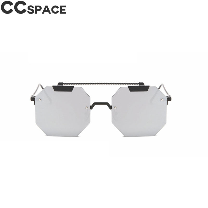 CCSpace Women's Rimless Polygon Square Alloy Frame Sunglasses 47818 Sunglasses CCspace Sunglasses C2 black silver  