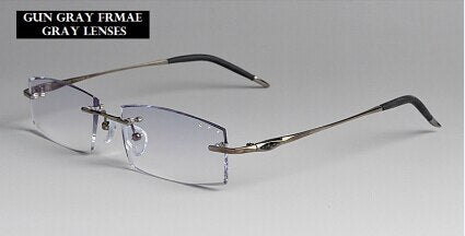 Chashma Ottica Unisex Rimless Square Rectangle Titanium Eyeglasses Tinted Lenses 65077 Rimless Chashma Ottica Gray  