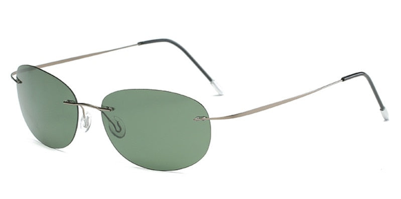 Men's Sunglasses Polarized Sport Rimless Titanium 7.9g Sunglasses Brightzone Gun Rim Drak Green  