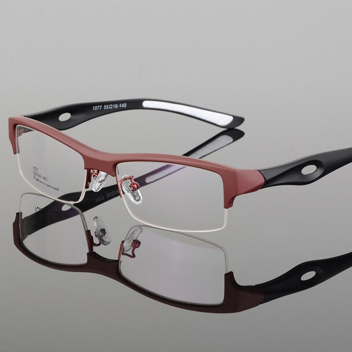 Hotony Men's Semi Rim TR 90 Resin Rectangular Sport Frame Eyeglasses 1077 Sport Eyewear Hotony brown-white  