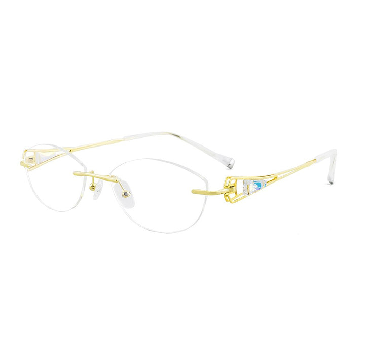 Aissuarvey Women's Rimless Acetate Rhinestone Titanium Frame Eyeglasses As10061 Rimless Aissuarvey Eyeglasses Gold  