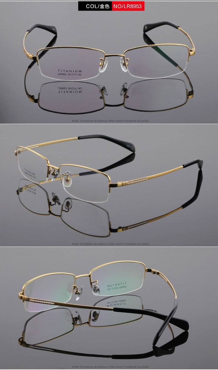 Men's Half Rim Titanium Frame Eyeglasses Lr8953 Semi Rim Bclear   