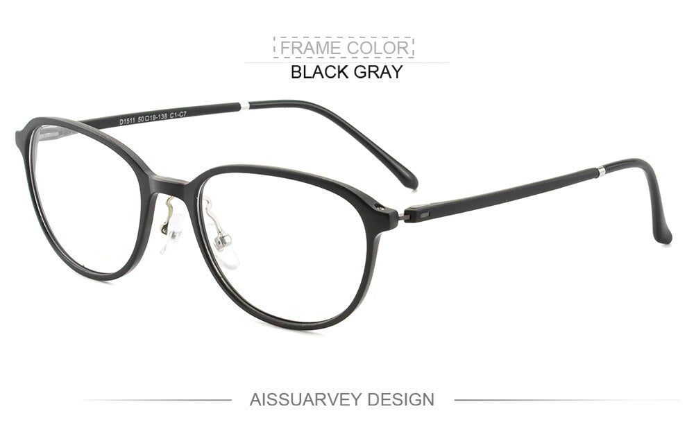 Aissurvey Unisex Full Rim Round Ultem Frame Eyeglasses As60100 Full Rim Aissuarvey Eyeglasses Black gray  