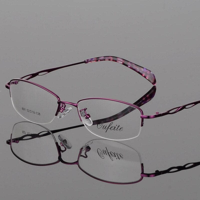 Women's Alloy Semi Rim Frame Oval Eyeglasses 601 Semi Rim Bclear Purple  
