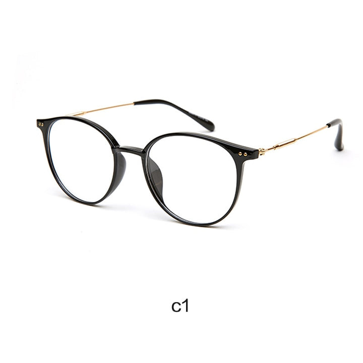 Hotony Unisex Full Rim Round Acetate Alloy Frame Eyeglasses Full Rim Hotony C1  