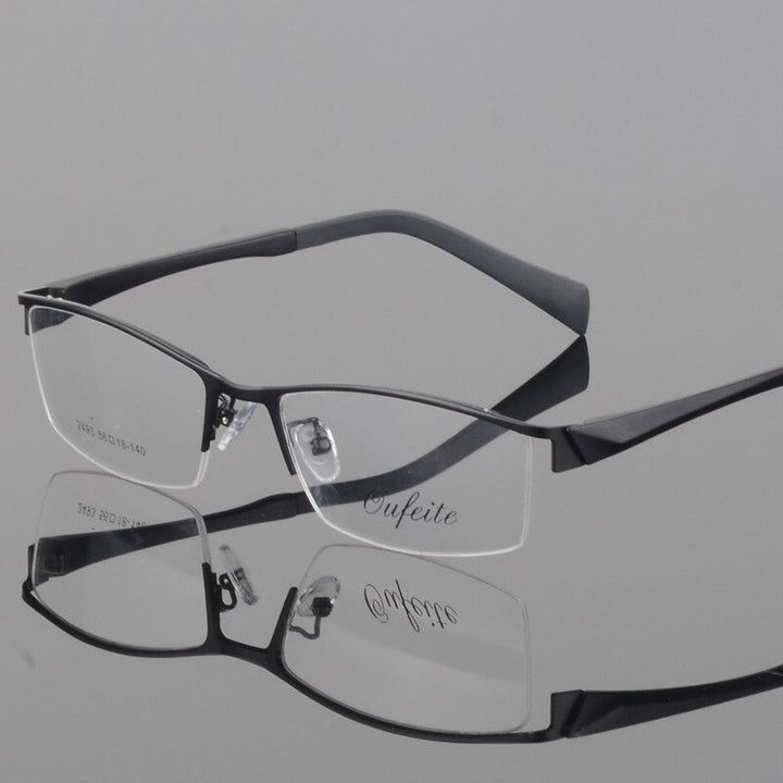 Men's Half Frame Eyeglasses Alloy Frame 2493 Frame Bclear black  
