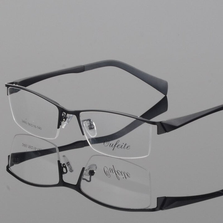 Men's Semi Rim Square Alloy Eyeglasses 2493 Semi Rim Bclear black  