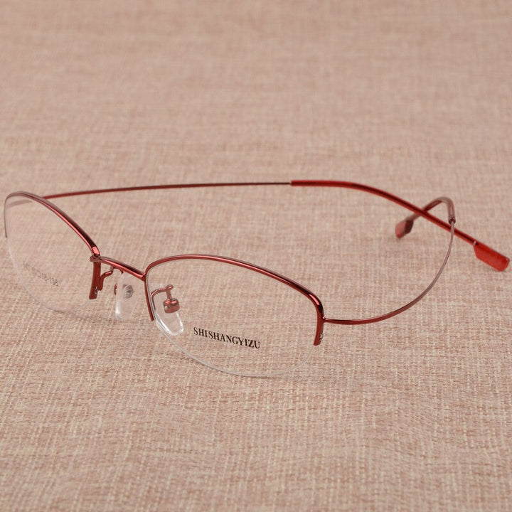 Women's Eyeglasses Semi Rim Rectangular Alloy  S643 Semi Rim Bclear Red  