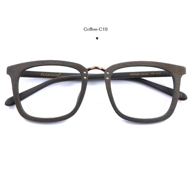 Hdcrafter Men's Full Rim Square Wood Alloy Frame Eyeglasses Ps7085 Full Rim Hdcrafter Eyeglasses coffee  