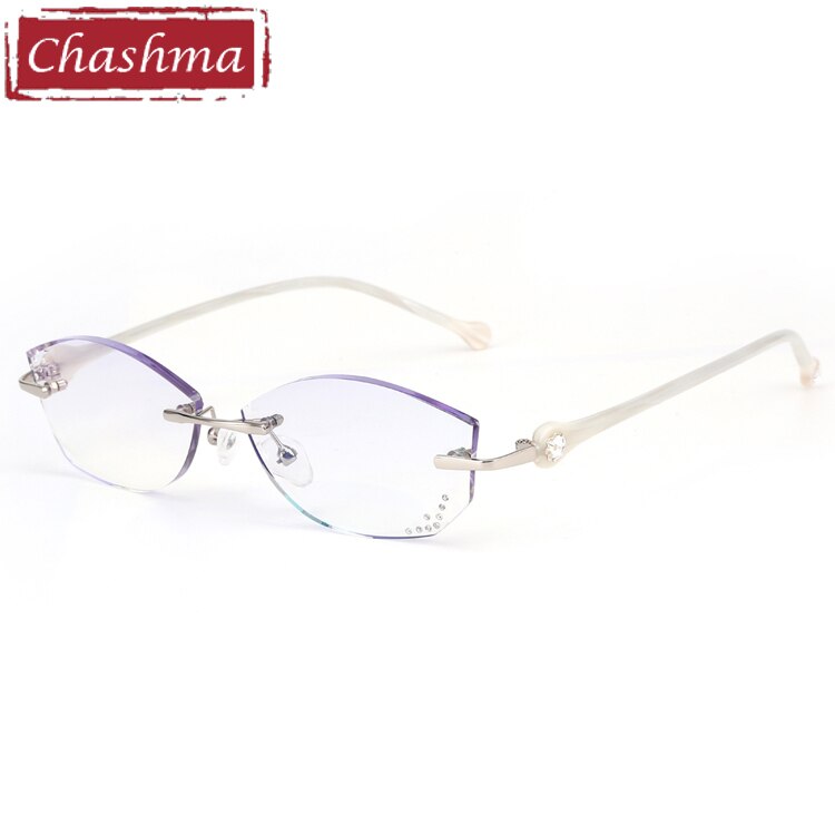 Women's Eyeglasses Rimless Diamond Trimmed Stones 7707 Rimless Chashma Silver  