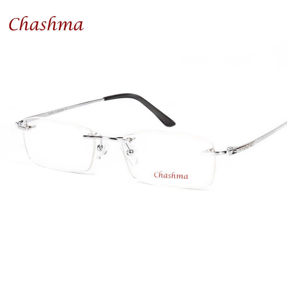 Chashma Ochki Unisex Rimless Rectangle Titanium Eyeglasses 6605 Rimless Chashma Ochki Silver  