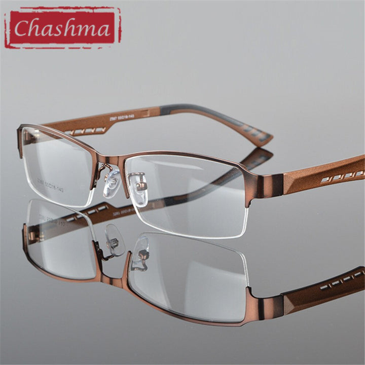 Men's Eyeglasses Half Frame Alloy Rim With TR90 2387 Frame Chashma Brown  
