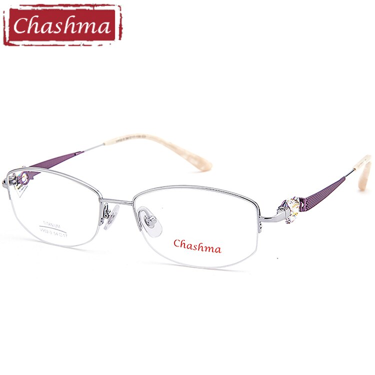 Chashma Women's Eyeglasses Pure Titanium Half Frame Stone 9523 Frame Chashma Black  