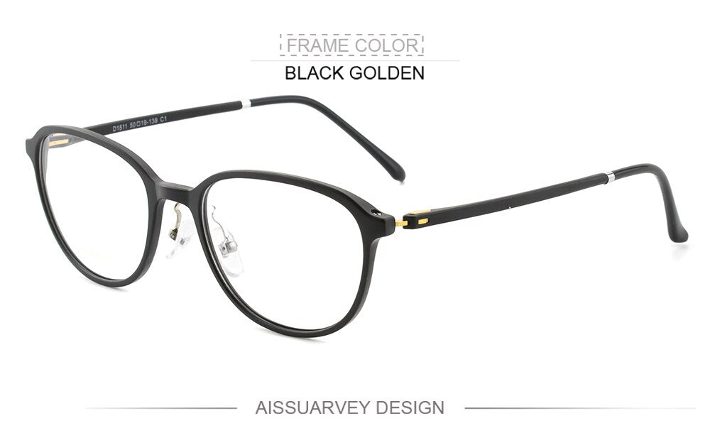 Aissurvey Unisex Full Rim Round Ultem Frame Eyeglasses As60100 Full Rim Aissuarvey Eyeglasses Black golden  