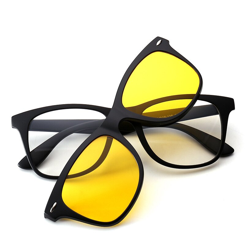 Reven Jate Men's Full Rim Square Tr 90 Eyeglasses With Clip On Polarized Sunglasses 2208 With Clip Ons Reven Jate   