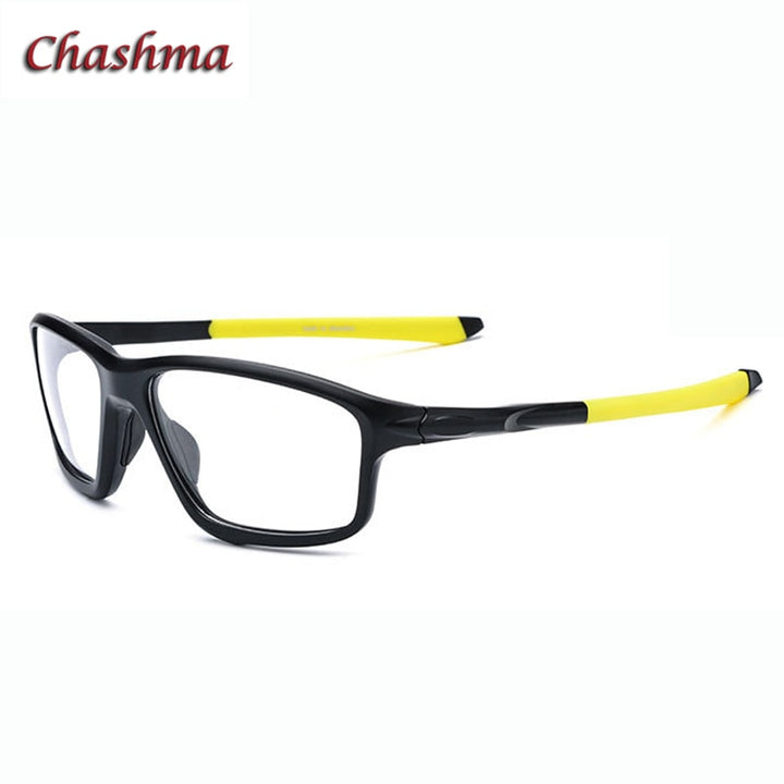Chashma Ochki Men'sFull Rim Square Tr 90 Titanium Sport Eyeglasses 17205 Sport Eyewear Chashma Ochki Black with Yellow  