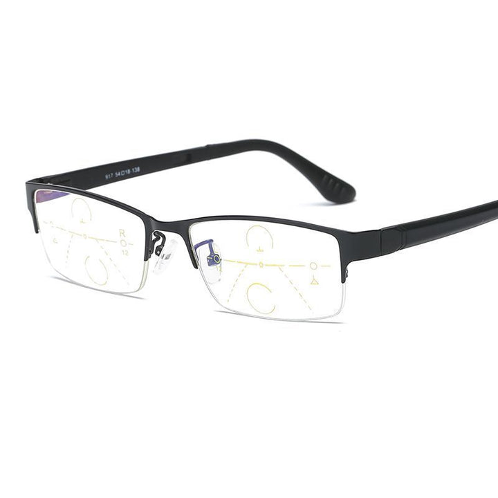 Unisex Half Rim Progressive Presbyopic Lenses Reading Glasses Alloy Frames 100-400 Reading Glasses Brightzone +100 Bright black 