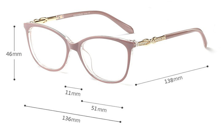 CCSpace Unisex Full Rim Rhinestone Cross Knot Square Resin Titanium Frame Eyeglasses 45705 Full Rim CCspace   