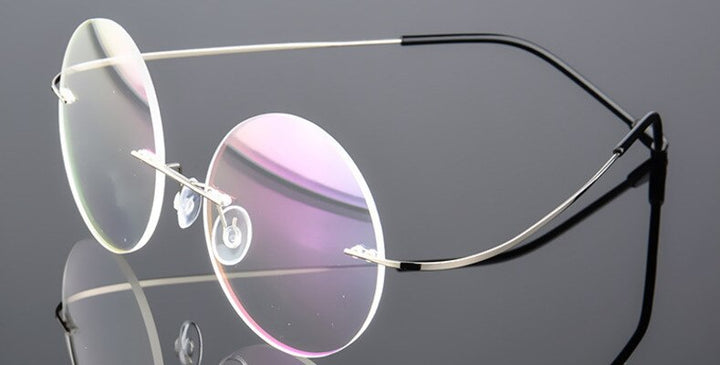 Unisex Round Titanium Alloy Rimless Frame Eyeglasses 862 Rimless Brightzone silver  