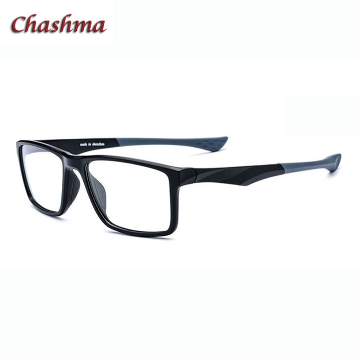 Chashma Ochki Men's Full Rim Square Tr 90 Titanium Sport Eyeglasses 17203 Sport Eyewear Chashma Ochki Black with Gray  