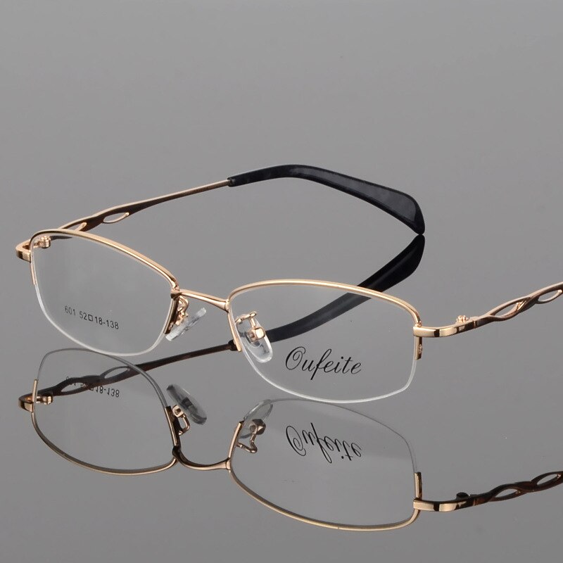 Women's Alloy Semi Rim Frame Oval Eyeglasses 601 Semi Rim Bclear Gold  