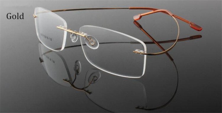 Chashma Ottica Unisex Rimless Rectangle Titanium Eyeglasses Frp1510 Rimless Chashma Ottica gold  