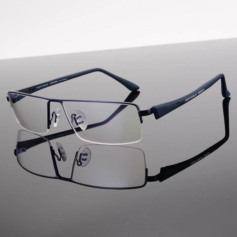 Hotochki Men's Semi Rim Rectangular Alloy Frame Eyeglasses P8157 Semi Rim Hotochki   